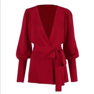 CAbi red belted cardigan